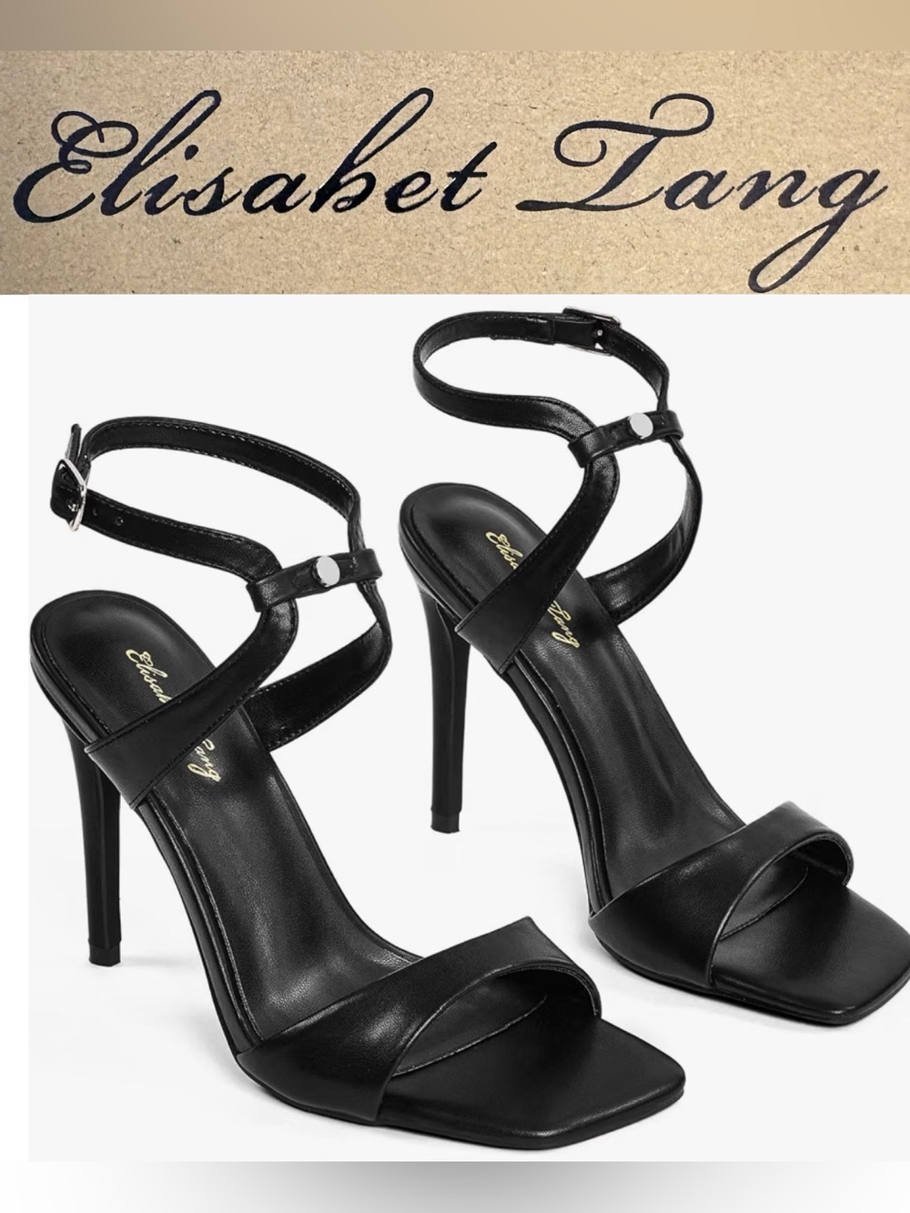 Elisabet Tang Black Strappy Stiletto Sandals